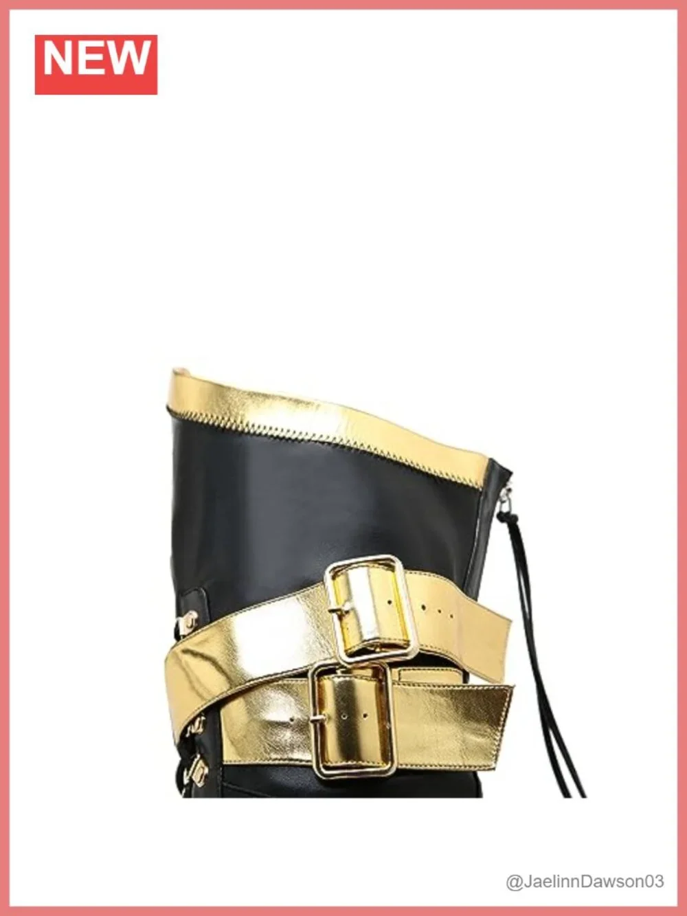 PU Leather Over the Knee Platform Boots Round Toe Lace Up Gold Strap Zip